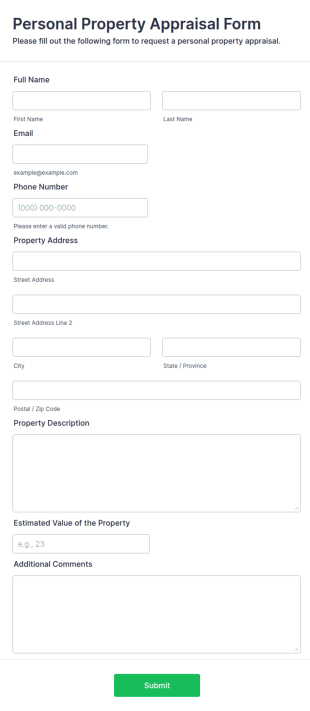 Personal Property Appraisal Form Template