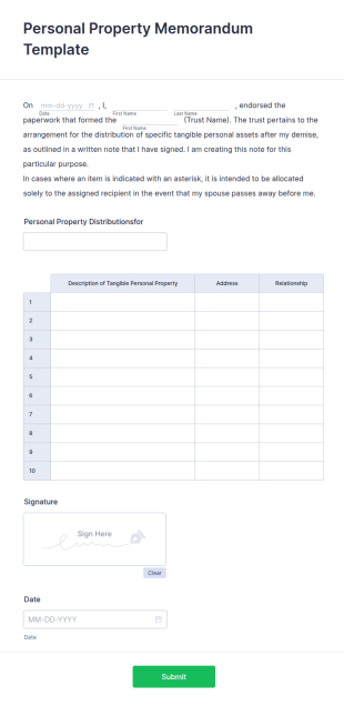 Personal Property Memorandum Template