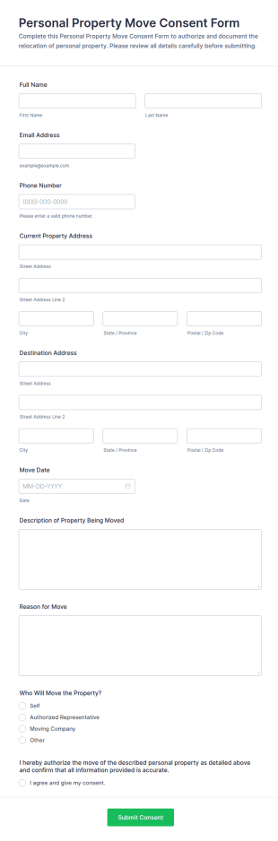 Personal Property Move Consent Form Template