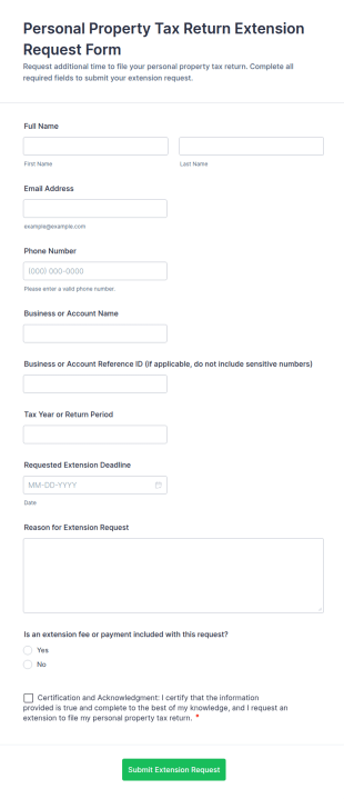 Personal Property Tax Return Extension Request Form Template