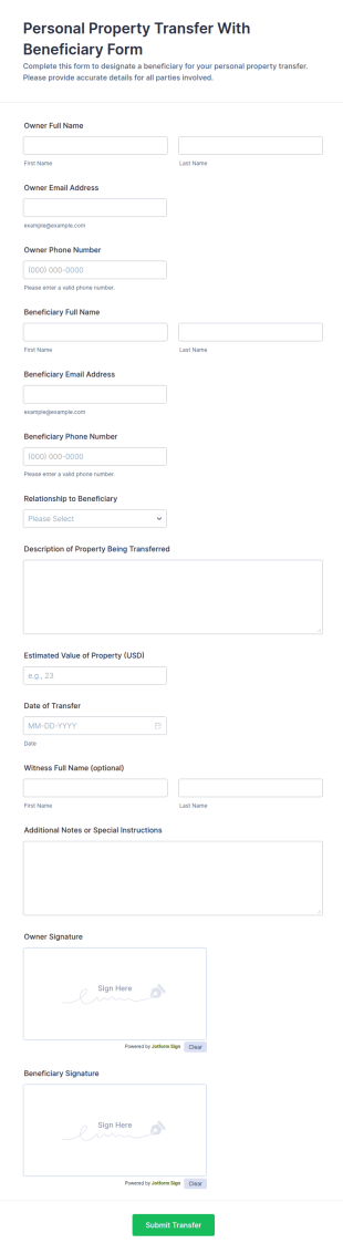 Personal Property Transfer With Beneficiary Form Template