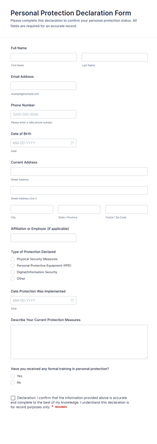Personal Protection Declaration Form Template