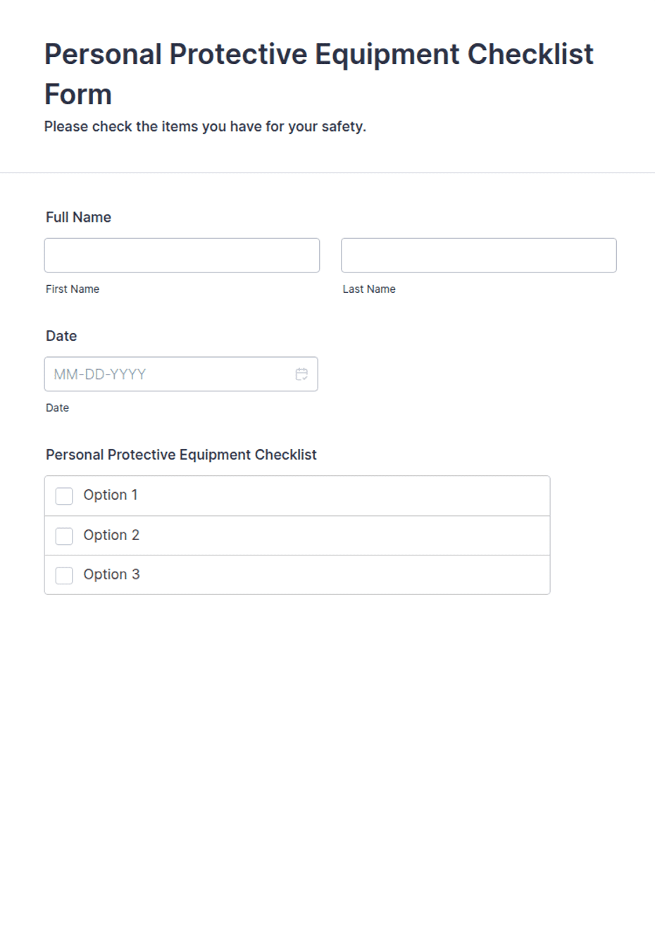Personal Protective Equipment Checklist Form Template Jotform