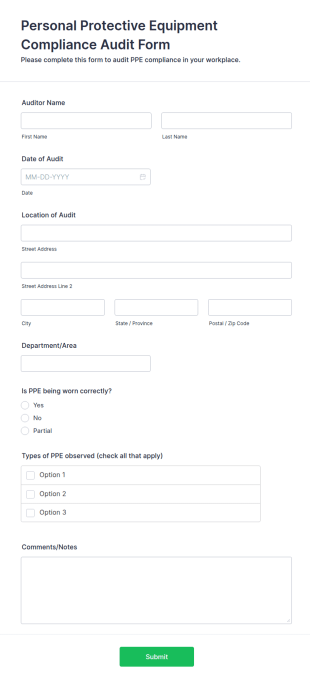 Personal Protective Equipment Compliance Audit Form Template