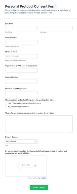 Personal Protocol Consent Form Template