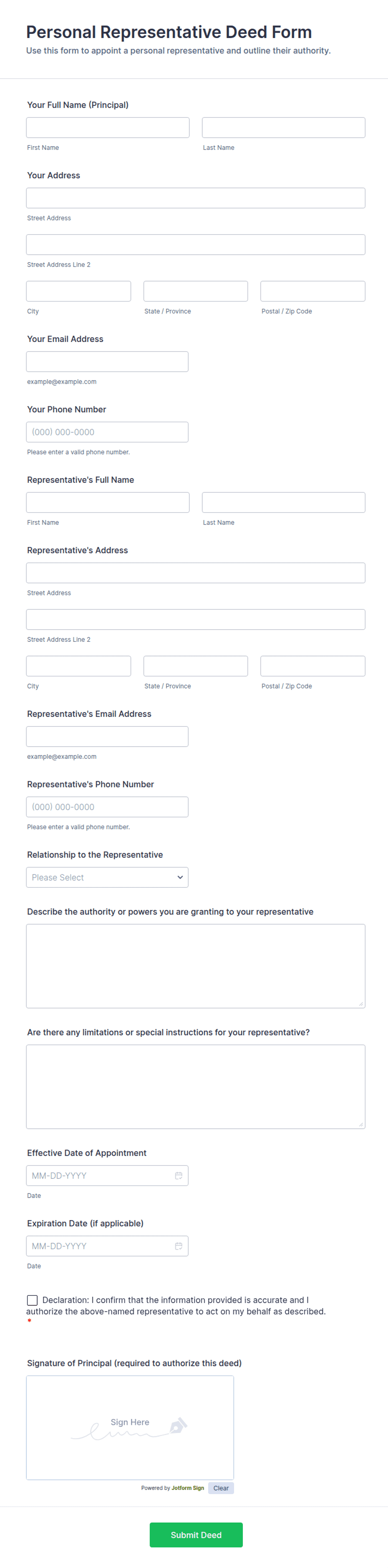 Personal Representative Deed Form Template | Jotform