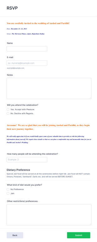 Personal RSVP Form Template