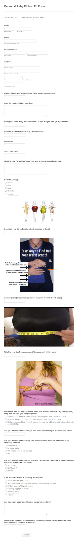 Personal Ruby Ribbon Fit Form Template
