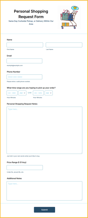 Personal Shopping Request Form Template