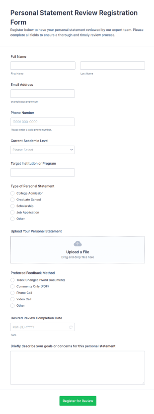 Personal Statement Review Registration Form Template