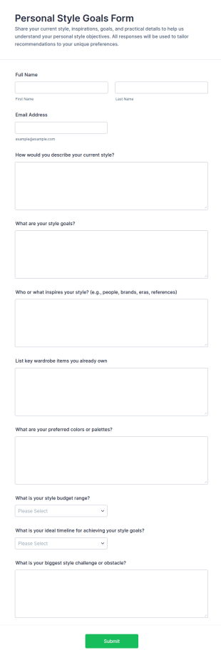 Personal Style Goals Form Template