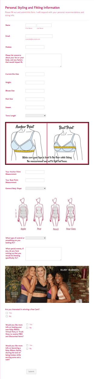 Personal Styling And Fitting Information Form Template