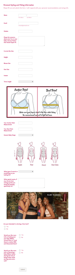 Personal Styling And Fitting Information Form Template