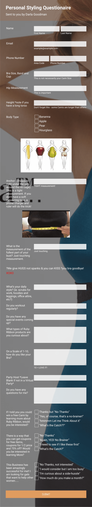 Personal Styling Questionaire Form Template