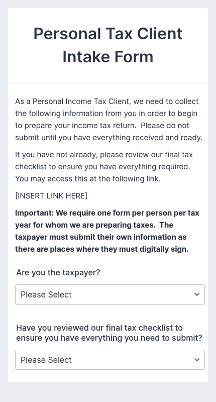 Personal Tax Client Intake Form