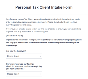 Personal Tax Client Intake Form Template