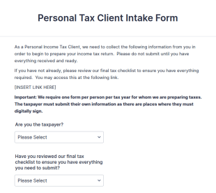 Personal Tax Client Intake Form Template