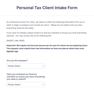 Personal Tax Client Intake Form Template