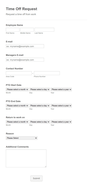 Personal Time Off Request Form Template