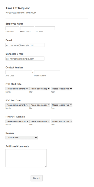Personal Time Off Request Form Template