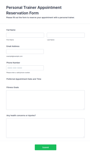 Personal Trainer Appointment Reservation Form Template