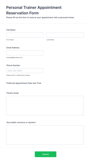 Personal Trainer Appointment Reservation Form Template