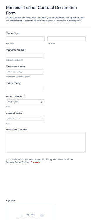 Personal Trainer Contract Declaration Form Template