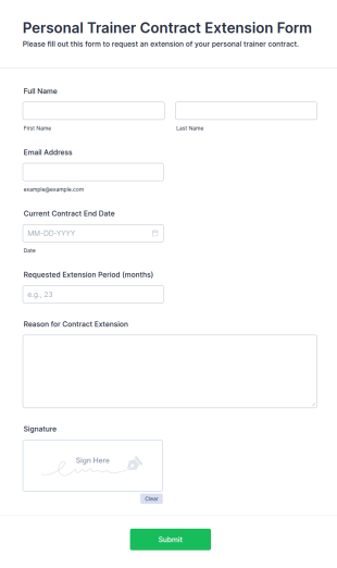 Personal Trainer Contract Extension Form Template