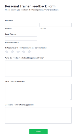 Personal Trainer Feedback Form Template