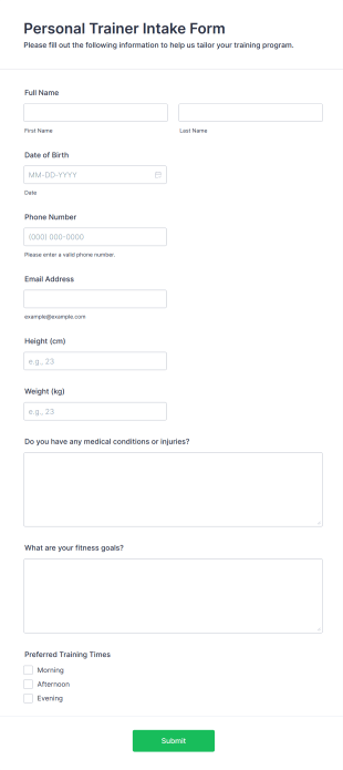 Personal Trainer Intake Form Template