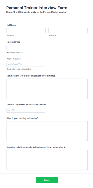 Personal Trainer Interview Form Template