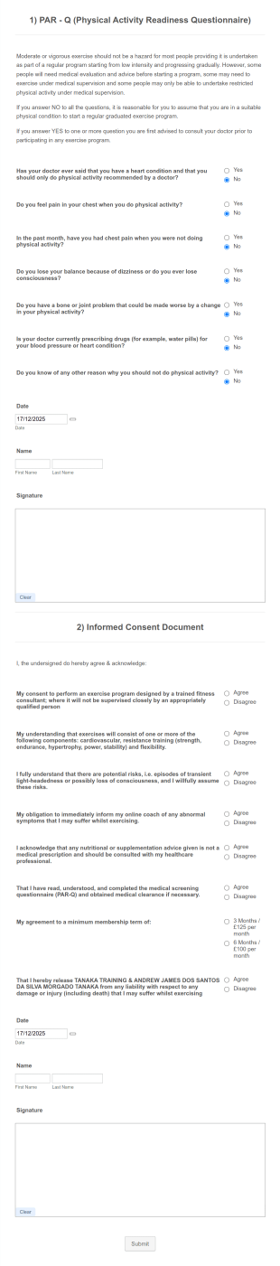 Personal Trainer: PAR Q INFORMED CONCENT Form Template