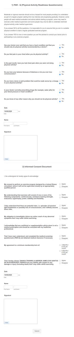 Personal Trainer: PAR Q INFORMED CONCENT Form Template
