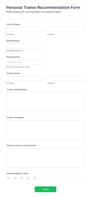 Personal Trainer Recommendation Form Template