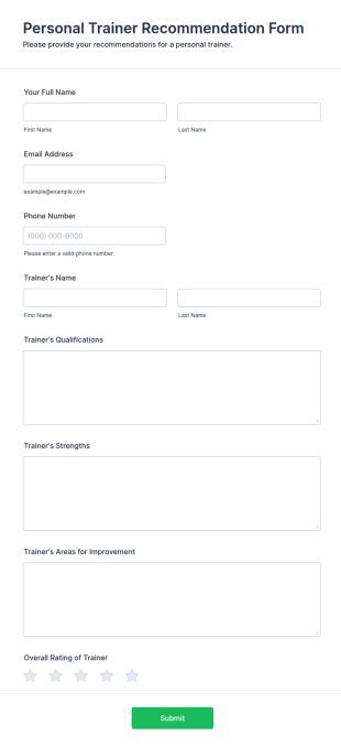 Personal Trainer Recommendation Form Template