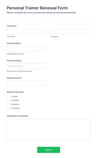 Personal Trainer Renewal Form Form Template