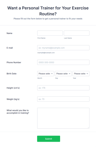 Personal Trainer Request Form Template