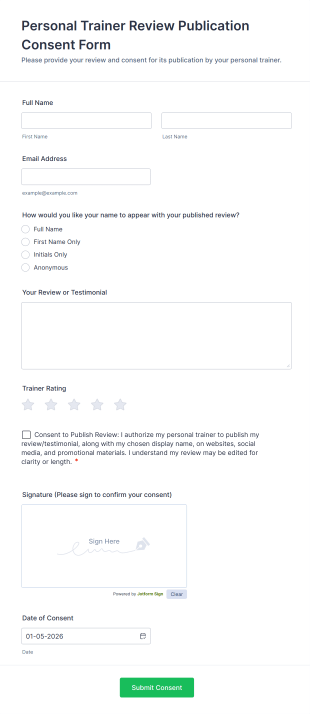 Personal Trainer Review Publication Consent Form Template