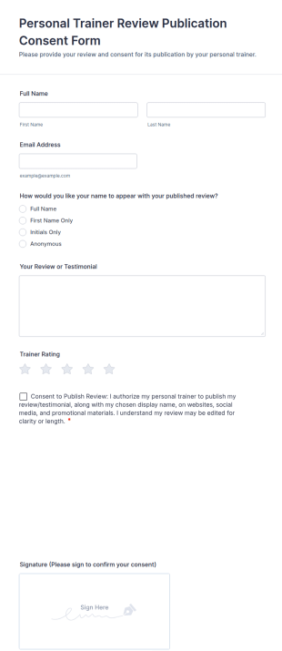 Personal Trainer Review Publication Consent Form Template