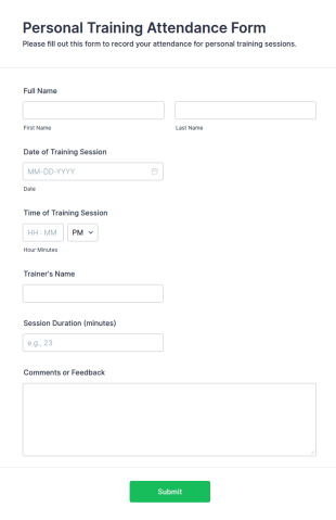 Personal Training Attendance Form Template
