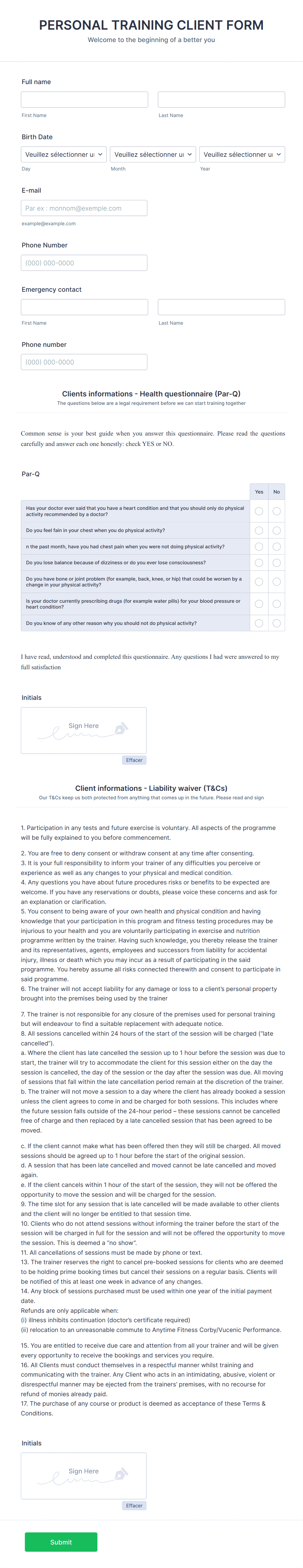 Personal Training Client Form Template | Jotform