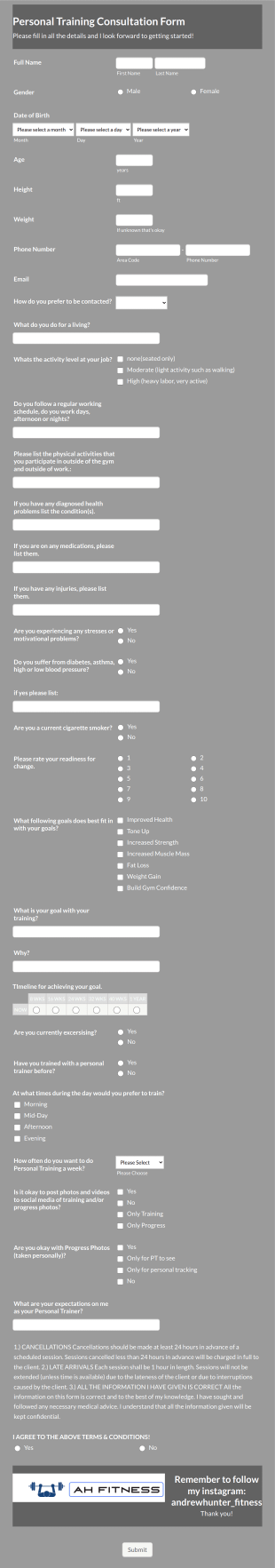 Personal Training Consultation Form Template
