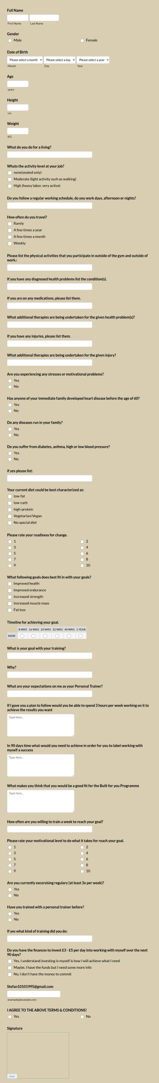 Personal Training Consultation Form Template