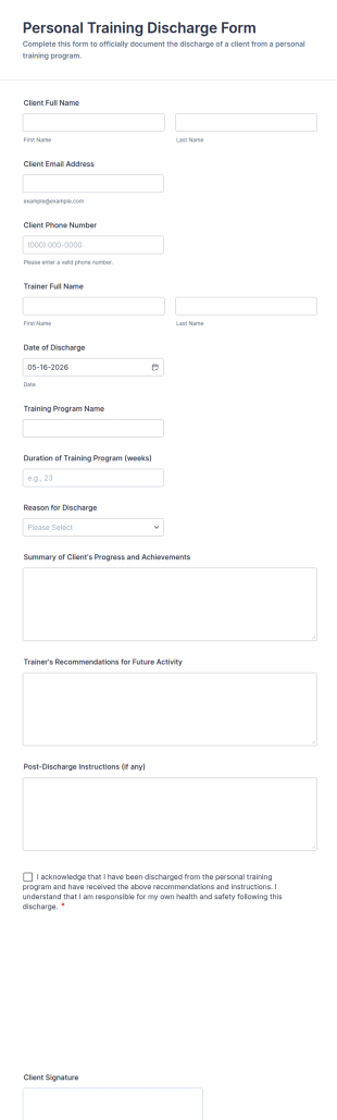 Personal Training Discharge Form Template