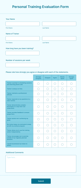 Personal Training Evaluation Form Template