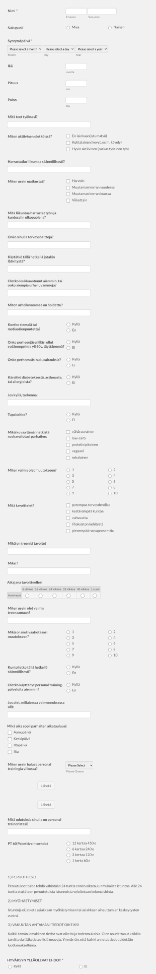 Personal Training Konsultointikaavake Form Template