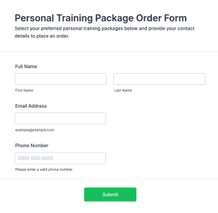 Personal Training Package Order Form Template