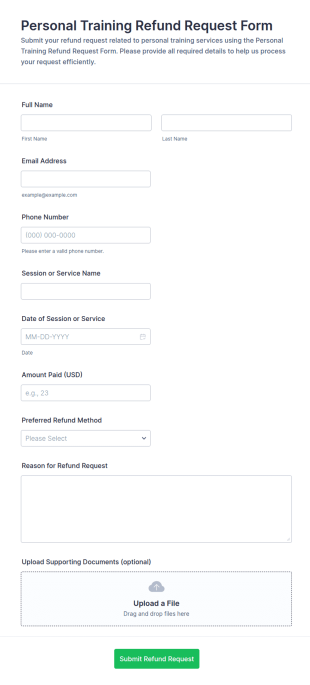 Personal Training Refund Request Form Template