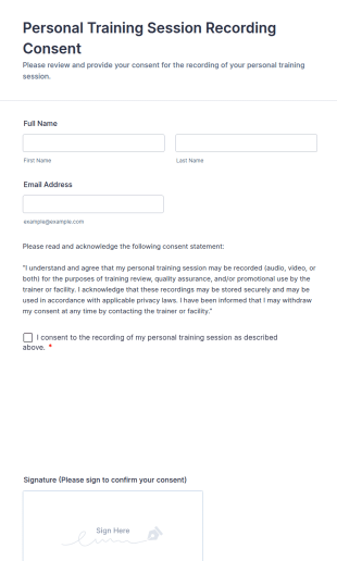 Personal Training Session Recording Consent Form Template