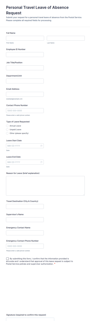 Personal Travel Leave Of Absence Request Form Template